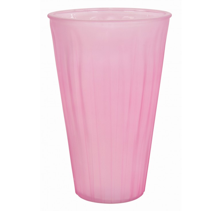 Large Ribbed Glass Vase - Frosted Pink